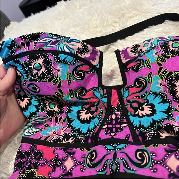 Nanette Lepore Swimsuit Womens Large Floral Pink Print Strapless Bathing - Picture 6 of 12
